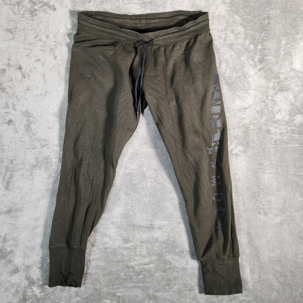 Under Armour Men Loose Fit Jogger Sweatpants Khaki‎ Green Logo Size Large